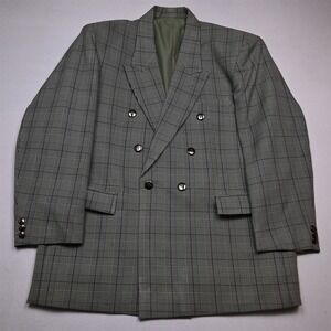 Bespoke Mens Double Breasted 44S Gray Green Glenn Plaid Check Blazer Sport Coat
